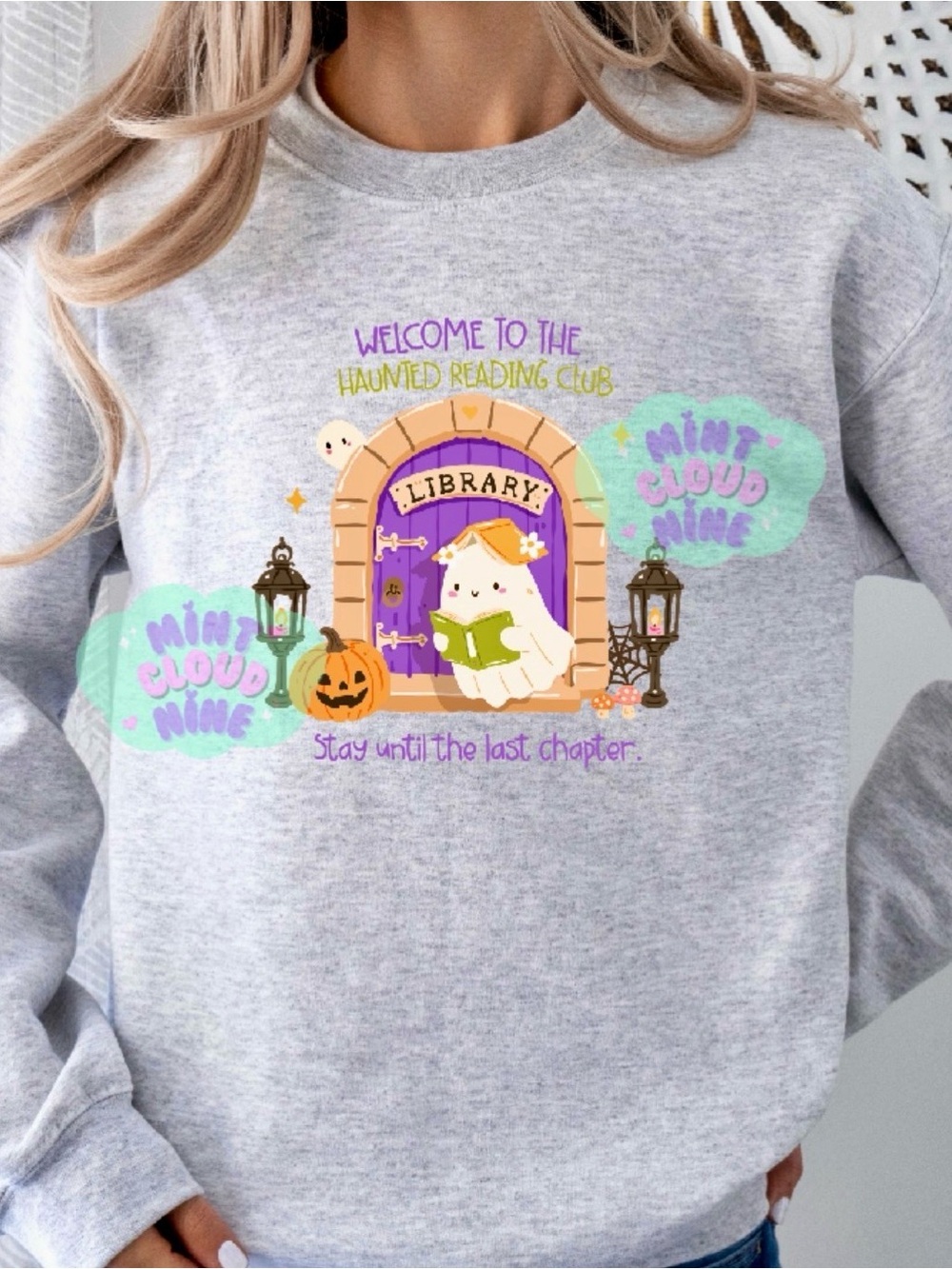 ☁️HAUNTED LIBRARY CUSTOM HALLOWEEN CREWNECK by MINTCLOUDNINE